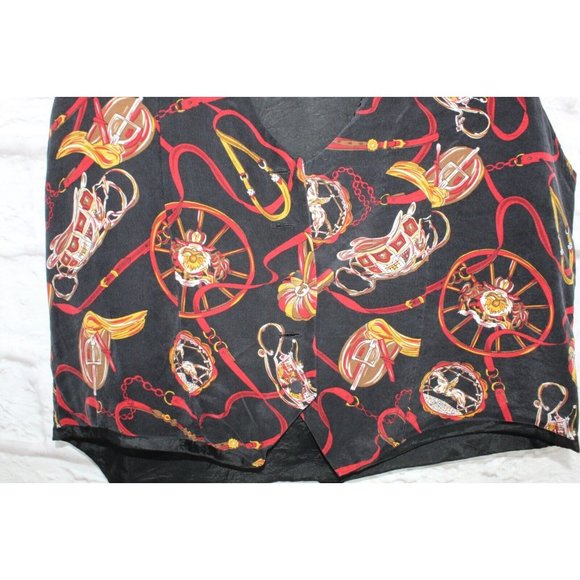 Spenser Jeremy Black Multicolor Print Lined Silk Vest Size L - Picture 9 of 10